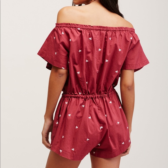Free People Red Embroidered Lounger Romper Jumper - Picture 4 of 8
